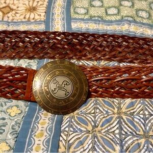 Women’s Chico leather braided belt, sm, brown belt with retro buckle, NWOT